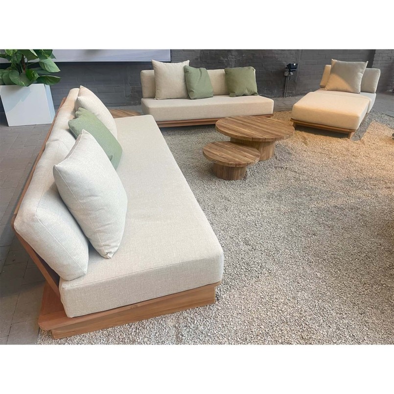 Tuinstoel in beige stof en teak - Djerba - Gescova