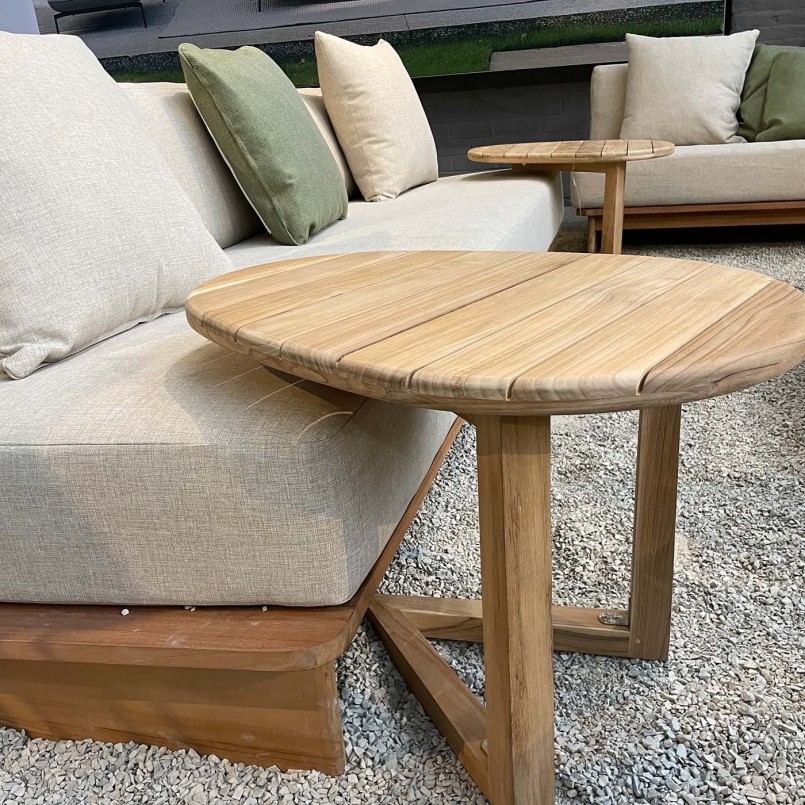 Tuinbank in beige stof en teak - Djerba - Gescova