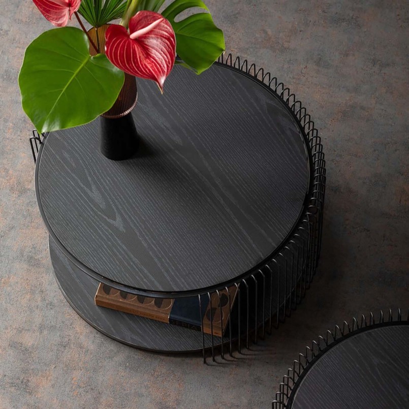 Black wood and steel coffee tables - Wire Double - Kare Design