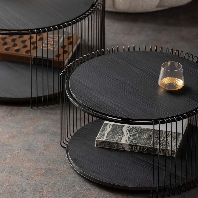 Black wood and steel coffee tables - Wire Double - Kare Design