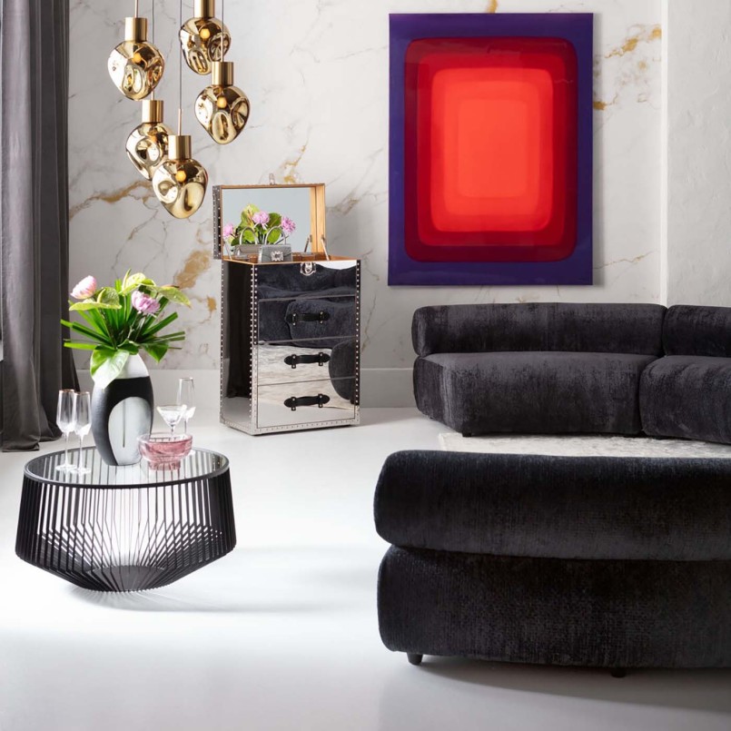 Donkerblauwe fluwelen bank - Ciao - Kare Design