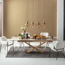 Stoneware and gold-plated steel extensible table - Connesso - Kare Design