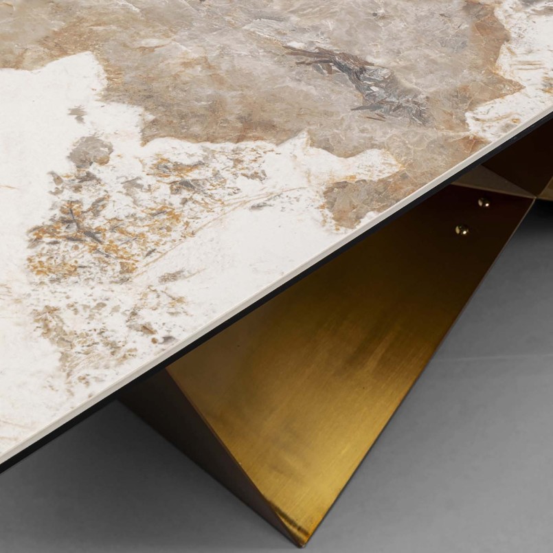 Stoneware and gold-plated steel extensible table - Connesso - Kare Design