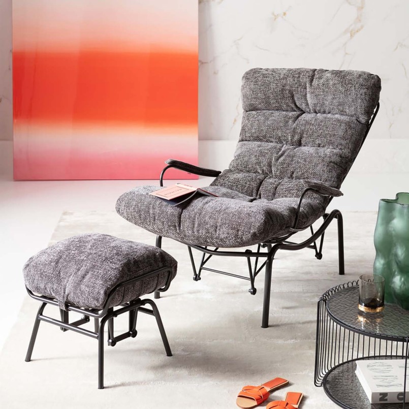 Grijze schommelstoel met voetensteun - Vienna - Kare Design