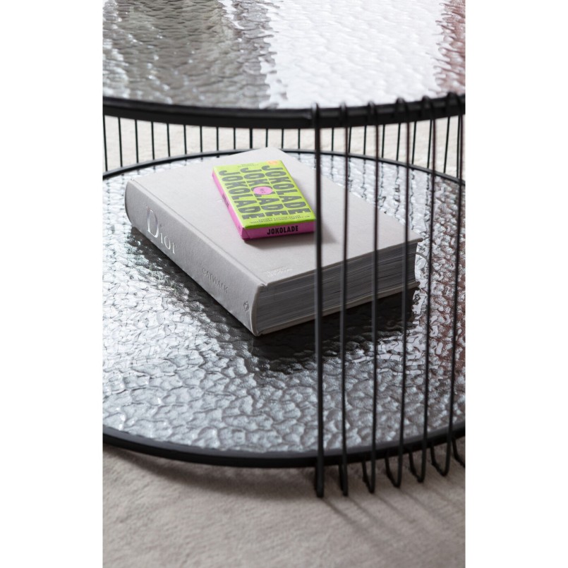 Zwarte salontafels set van 2 in structuurglas - Wire Double Bubble - Kare Design