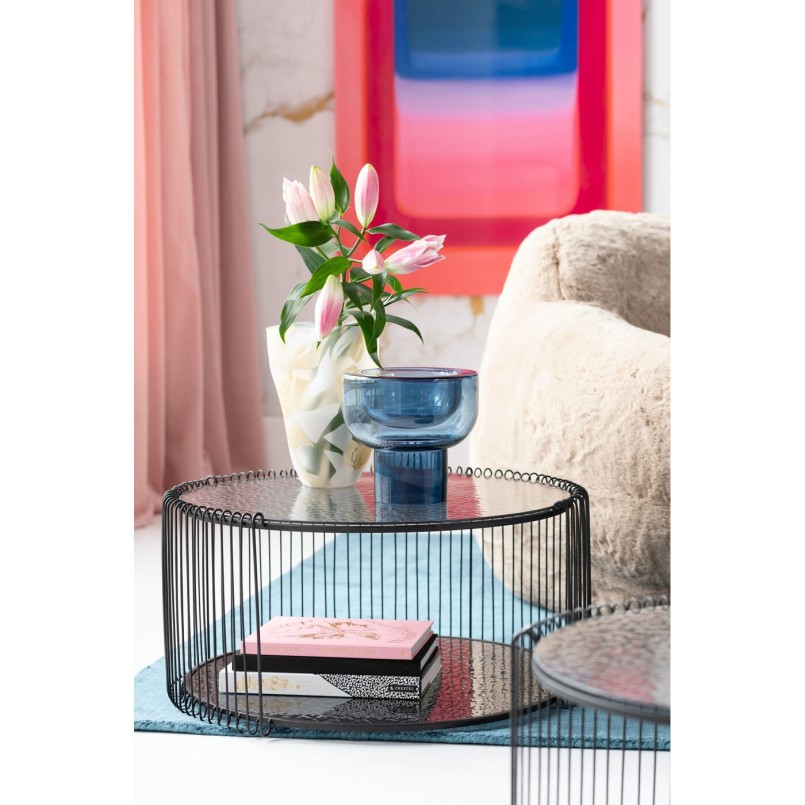 Zwarte salontafels set van 2 in structuurglas - Wire Double Bubble - Kare Design