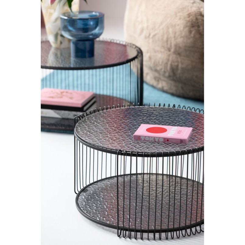 Zwarte salontafels set van 2 in structuurglas - Wire Double Bubble - Kare Design