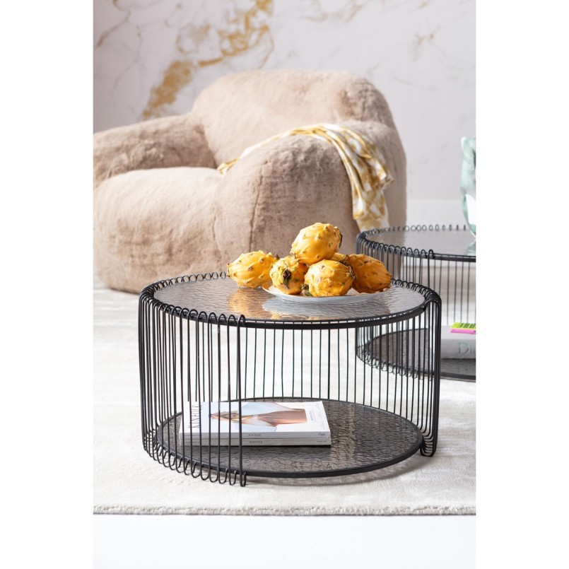 Zwarte salontafels set van 2 in structuurglas - Wire Double Bubble - Kare Design