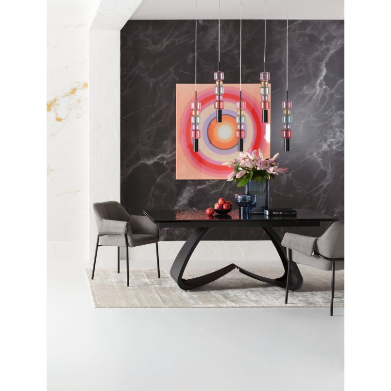 Uitschuifbare tafel in staal en zwart getint gehard glas 180(40+40)x95 cm - Bellagio - Kare Design