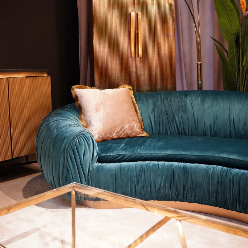 Retro gefranjerd kussen in beige fluweel - Cannes - Kare Design