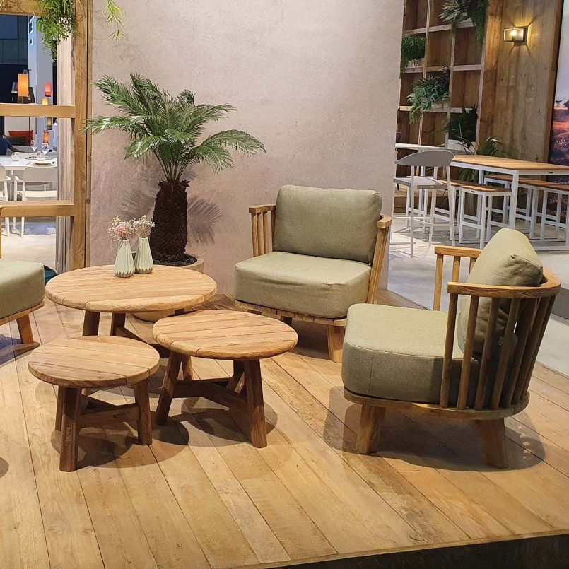 Round garden coffee table in reclaimed teak - Ferdi - Gescova