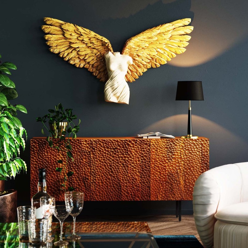 Wanddecoratie vrouwenbuste met gouden vleugels - Kare Design