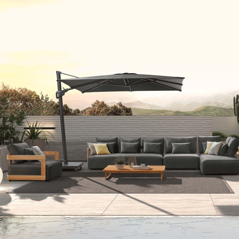Dark grey garden armchair in teak and agora - Rafa - Gescova