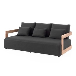 Garden sofa in teak and dark grey fabric - Rafa - Gescova