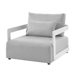 Garden armchair in light grey fabric and white aluminium - Rafa - Gescova