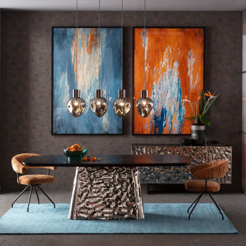 Zwart essenhouten en verchroomd stalen tafel - Caldera - Kare Design