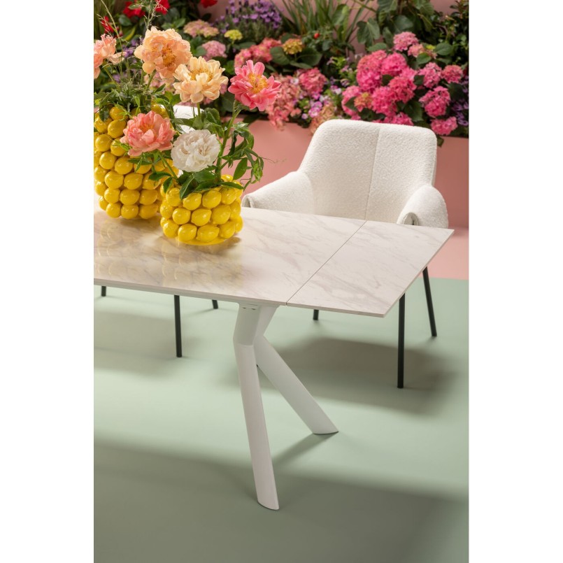 Uitrekbare tafel van wit steengoed en staal - Xenia - Kare Design