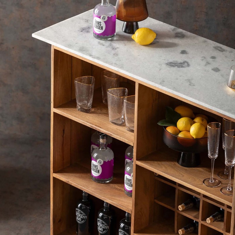 Bar van massief mango en wit marmer - Grace - Kare Design