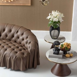 Ronde bijzettafel in wit steengoed en houteffect - Cono - Kare Design