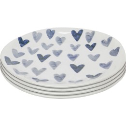 White plates with blue hearts in stoneware set of 4 - Cuori - Kare Design
