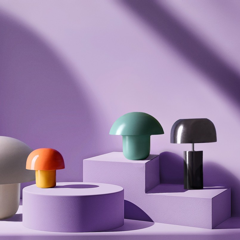 Paddestoel lamp in geel en oranje staal - Mushroom Duo - Kare Design