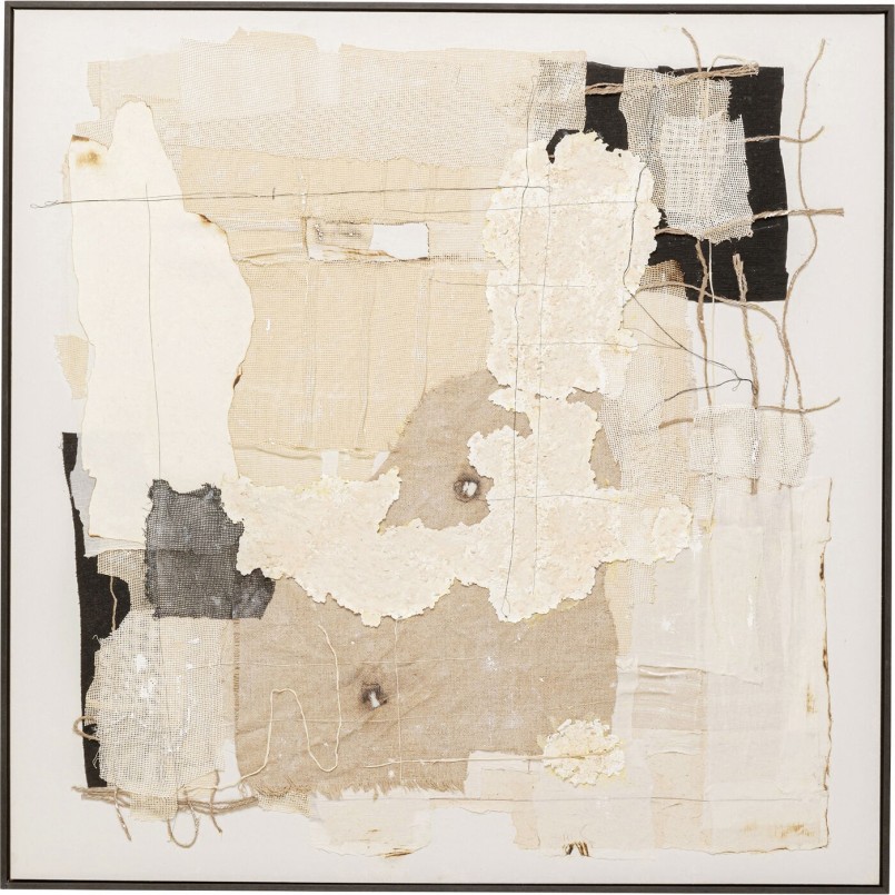 Vierkant beige abstract schilderij met structuur - Arty Collage - Kare Design