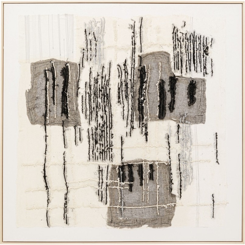 Square textured abstract painting in grey, black and beige - Cucito - Kare Design