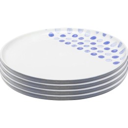 Witte steengoed borden met blauwe stippen, set van 4 - Partitio Dots - Kare Design