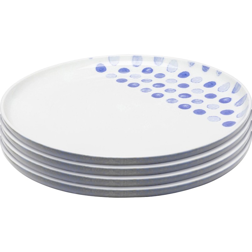 Witte steengoed borden met blauwe stippen, set van 4 - Partitio Dots - Kare Design