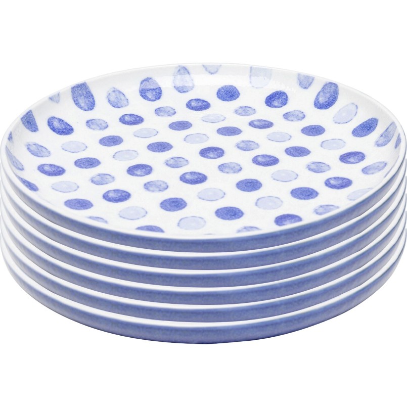 Witte steengoed borden met blauwe stippen, set van 6 - Partitio Dots - Kare Design