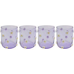 Paarse waterglazen met reliëfbloemen - Partybloemen - Kare Design