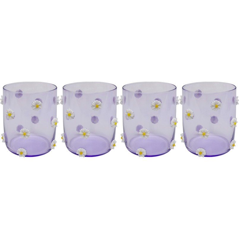 Paarse waterglazen met reliëfbloemen - Partybloemen - Kare Design
