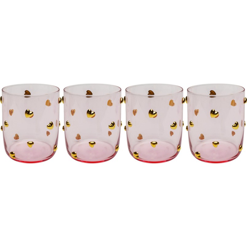 Roze waterglazen met gouden hartjes - Party Hearts - Kare Design