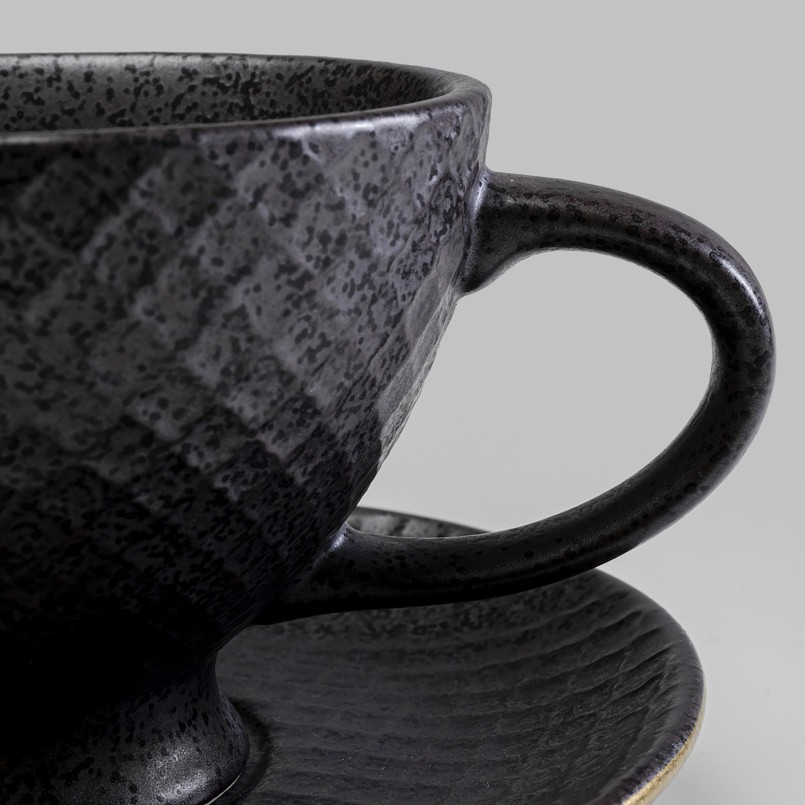 Grey ceramic coffee cup and saucer - Diva - Kare Design