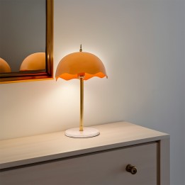Retro lamp in oranje staal en wit marmer - Lia - Kare Design