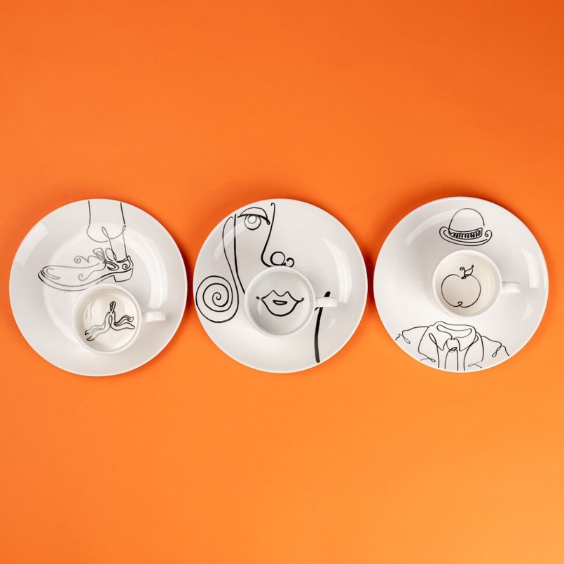 Damescups met abstract gezicht zwart-wit - Viso - Kare Design