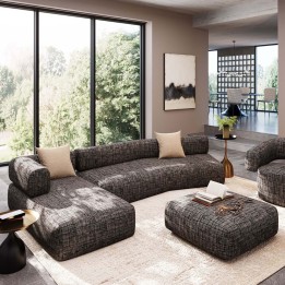 Zwart-witte stoffen hoekbank links - Bow - Kare Design