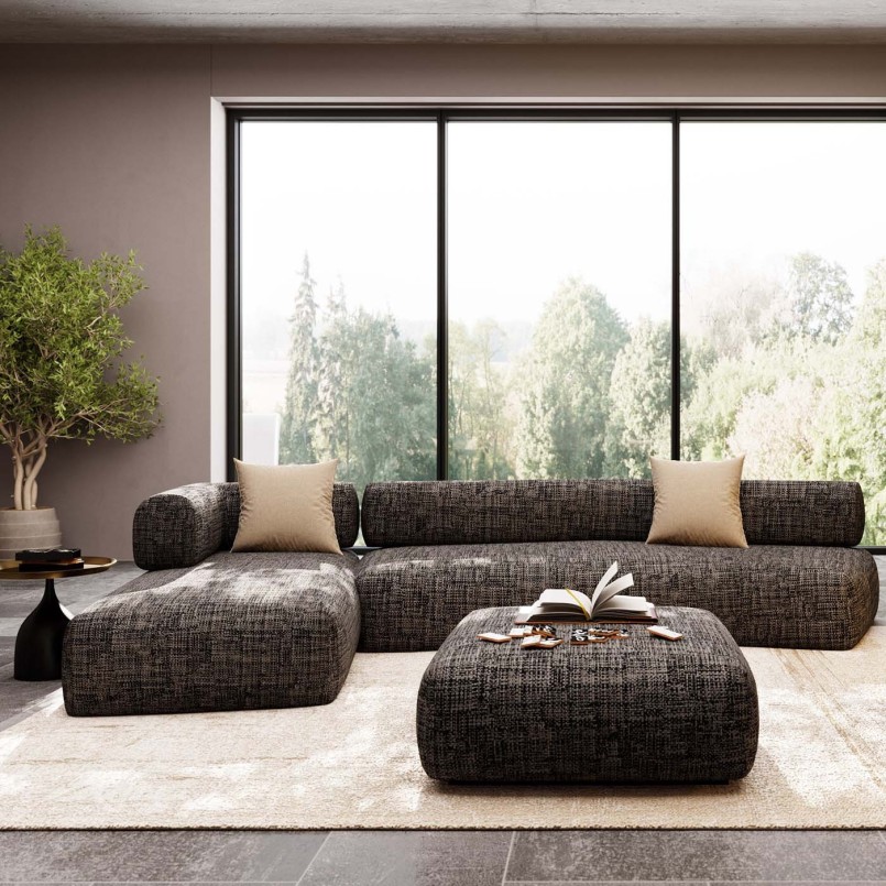 Zwart-witte stoffen hoekbank links - Bow - Kare Design