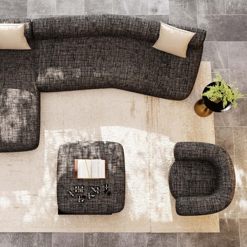 Zwart-witte stoffen hoekbank links - Bow - Kare Design