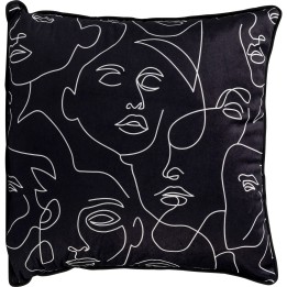 Cushion with abstract white faces on black background - Kare Design