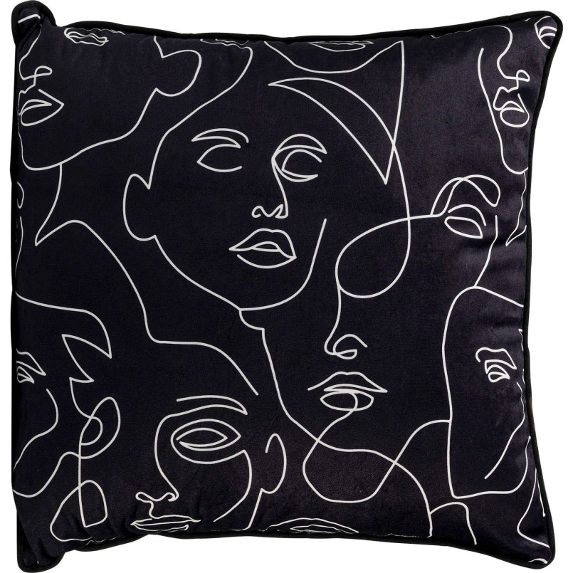 Cushion with abstract white faces on black background - Kare Design