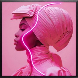 Tableau encadré Pink Woman LED 80x80cm
