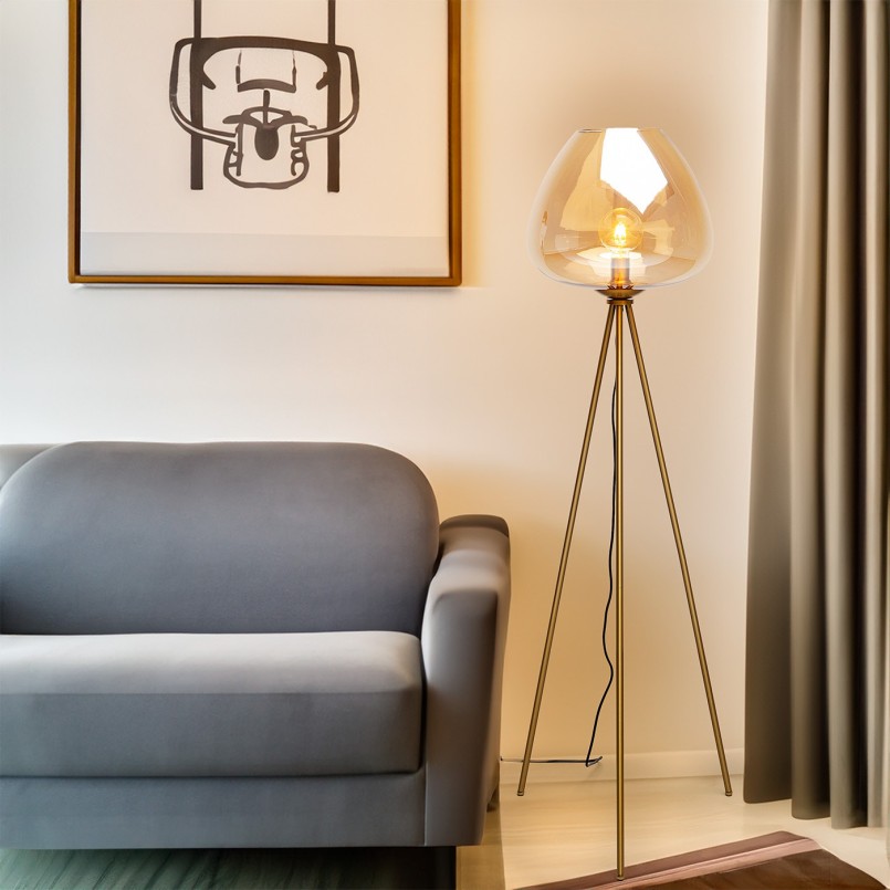 Vloerlamp in amberkleurig glas en goudkleurig staal - Sphere - Kare Design