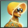 Tableau encadré Sun Hat Woman jaune LED 80x80cm