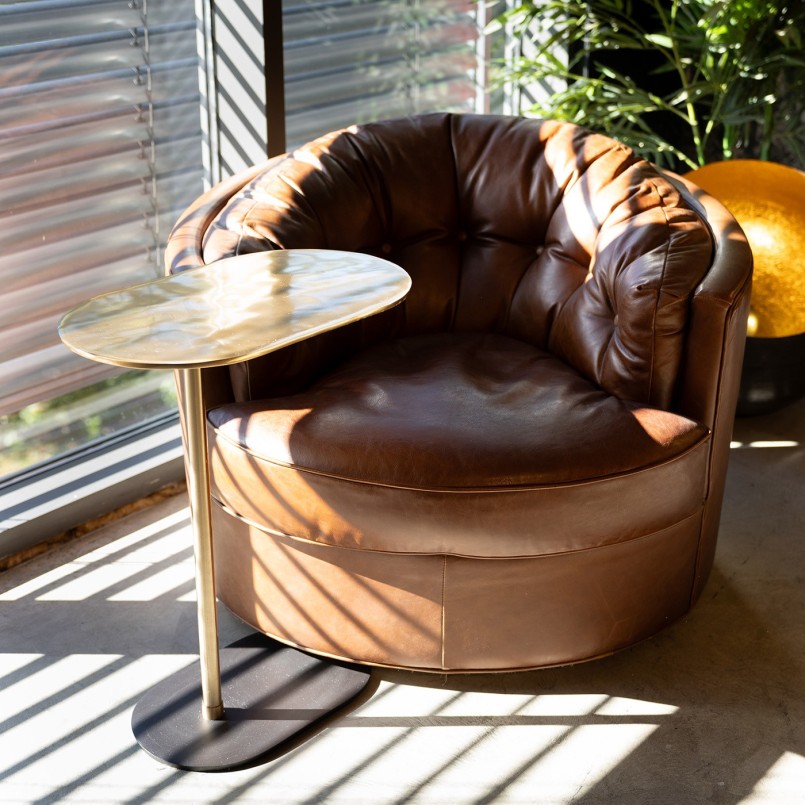 Brown leather swivel armchair - Music Hall - Kare Design