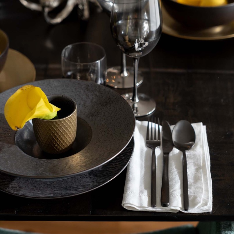 Black plates set of 4 in stoneware - Cosmsos - Kare Design