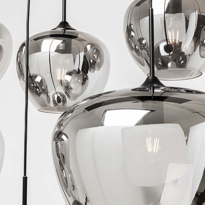 Suspension lamp in smoked glass and black steel - Sphere - Kare Design