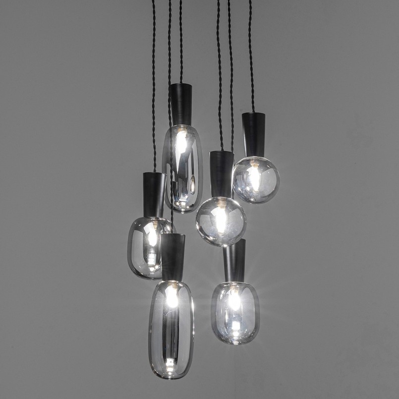 Hanglamp van zilverglas en zwart staal - Romeo - Kare Design
