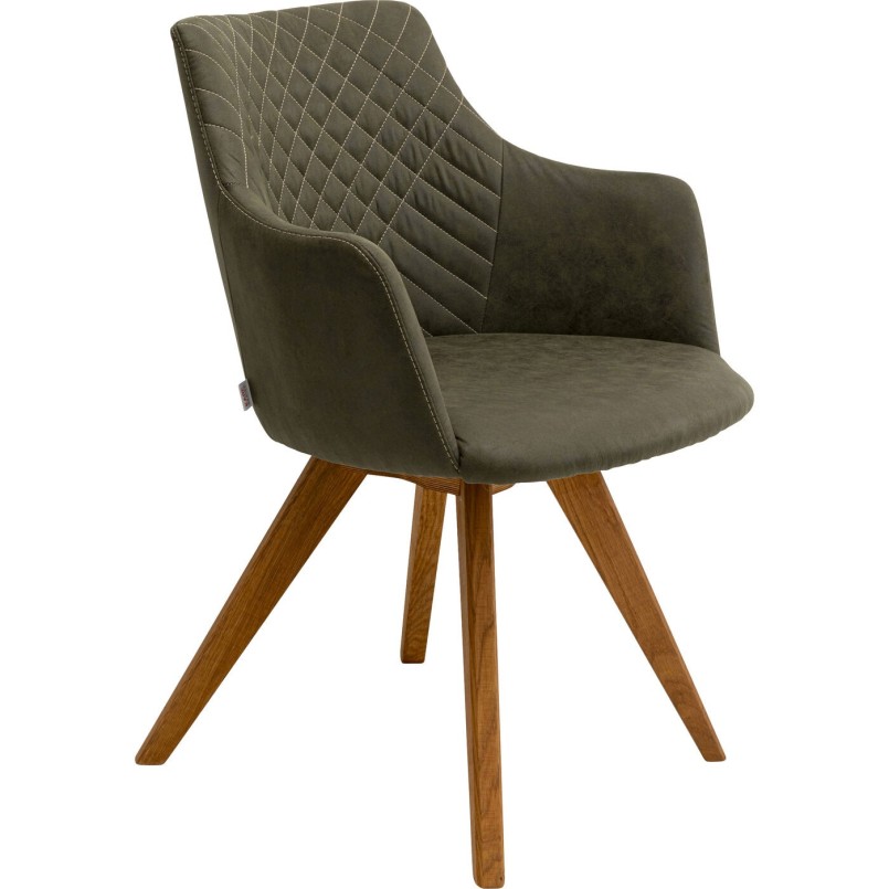 Swivel chair with armrests Coco green and oak Kare Design