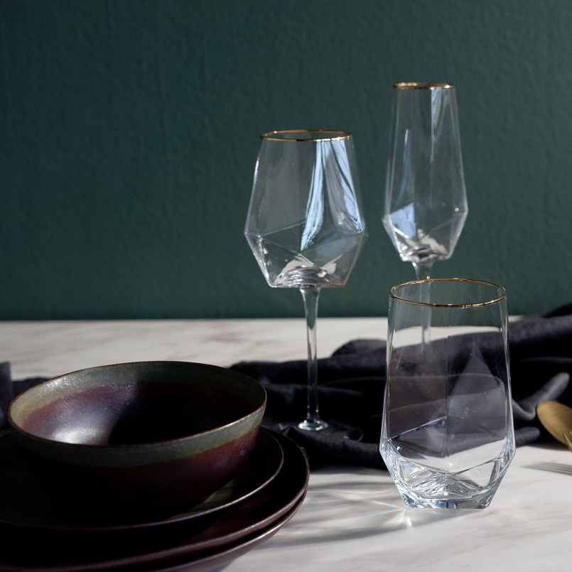 Gouden champagneglazen - Diamant gouden rand - Kare Design